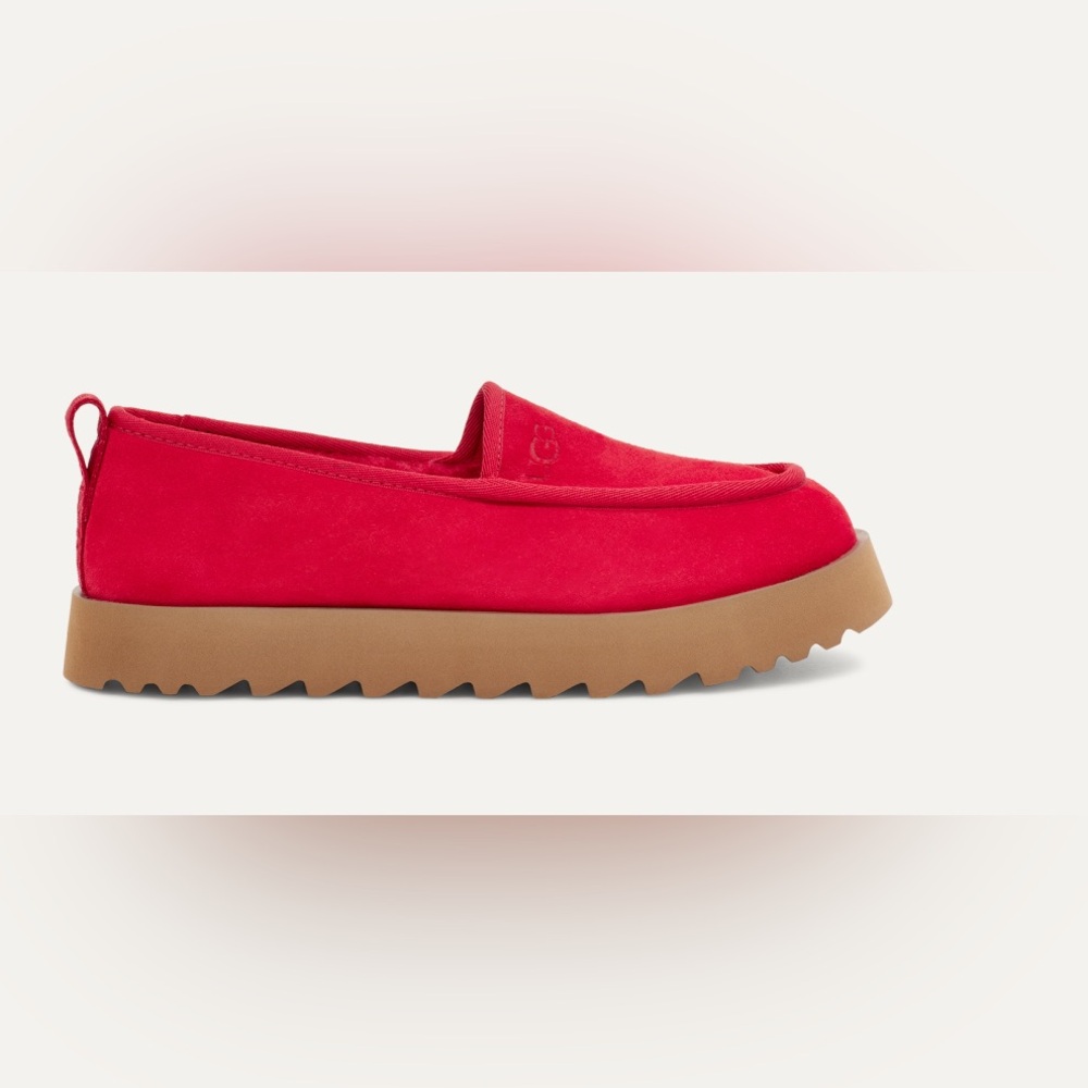 UGG RED SUPER MOC PLATFORM SLIPPERS